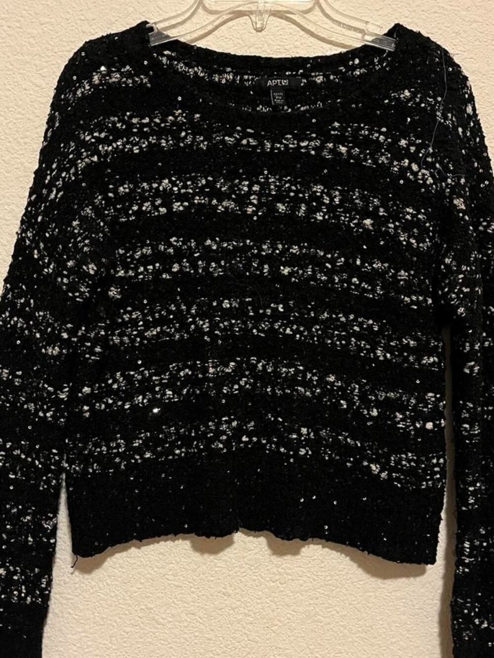 Apt.9 Black and white sparkly striped sweater with a boho knitted vibe